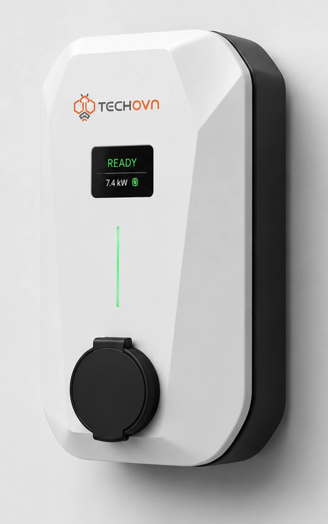 Tech OVN single socket 3.3 kW AC EV charger — wall-mounted wallbox with OLED status display, IP55 enclosure